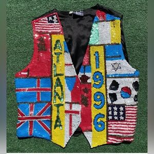 Rare Vintage 1996 Atlanta Sequined Olympics Flag Vest Women’s Size Medium